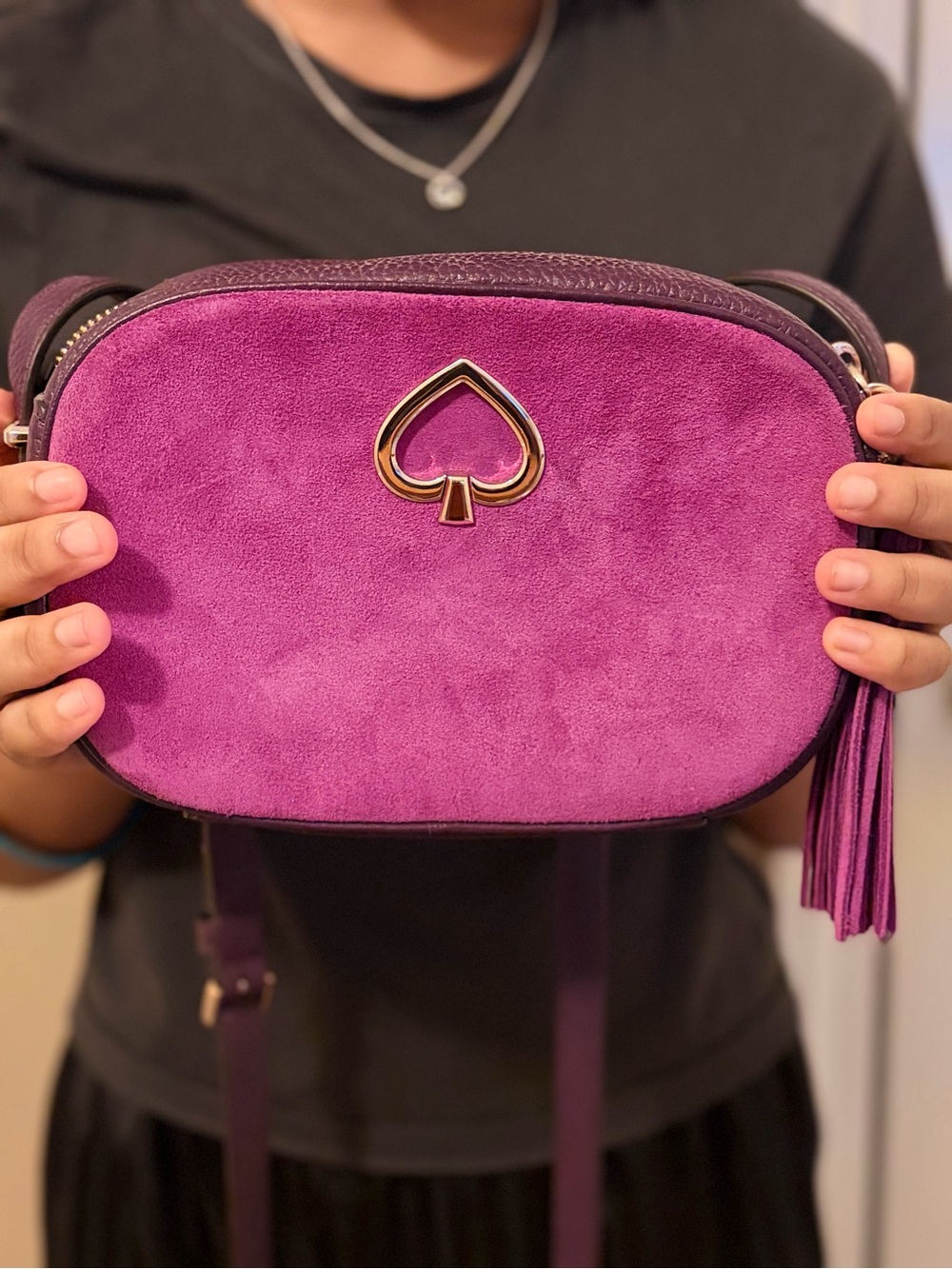 kate spade purple Suede/ Leather Crossbody with gold spade logo